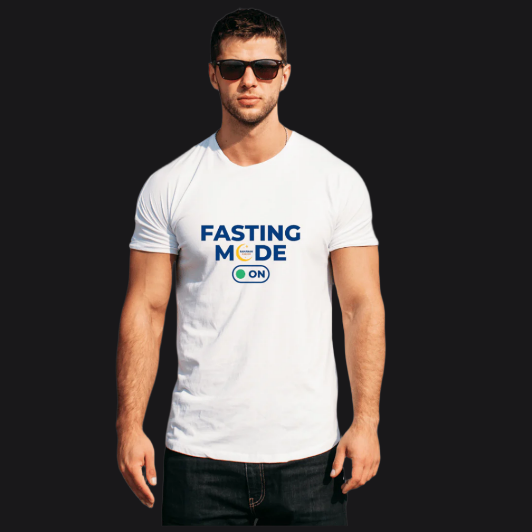 Ramadan Fasting Mode T-Shirt, White Cotton, Religious Islamic Wear